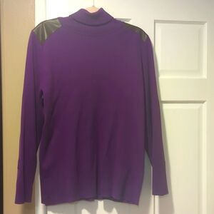 NWT Lauren Ralph Lauren Purple Faux Leather Trim Ribbed Turtleneck, Size 3X